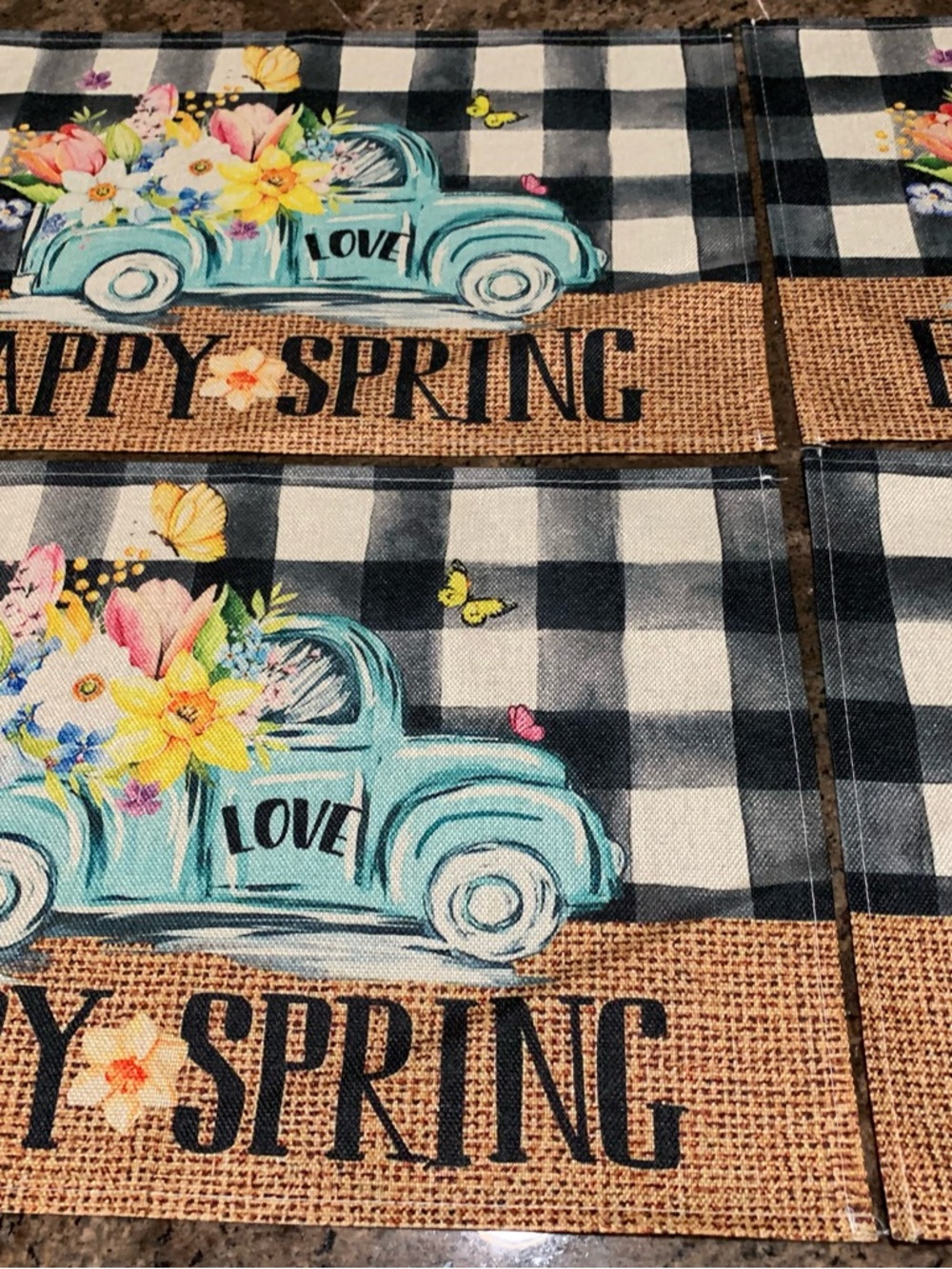 Set of 4 Happy Spring Blue Floral Truck Decorative Placemat